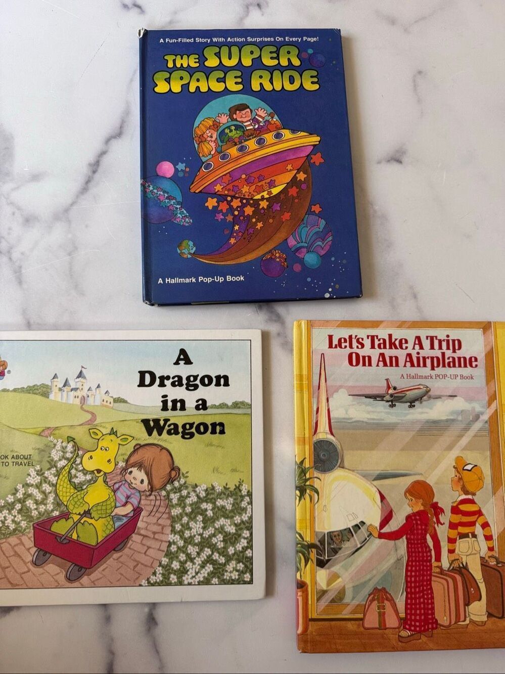 Vintage 70’s books A Dragon in a Wagon Super Space Ride Lets Take A Trip Airplan